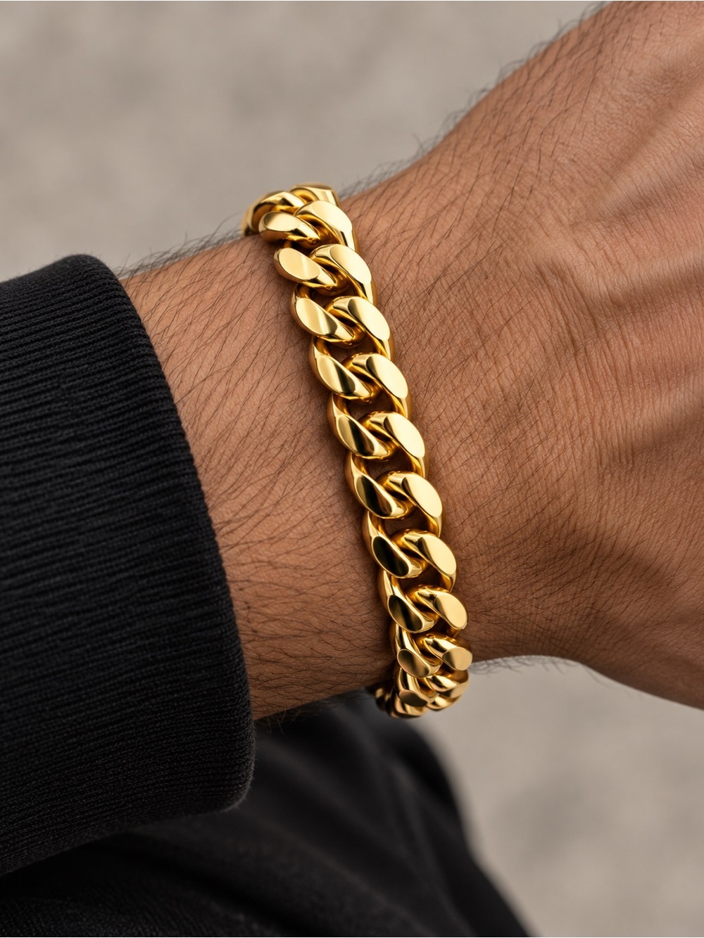Heavy polished gold plated Cuban link bracelet with a 14k stamp.